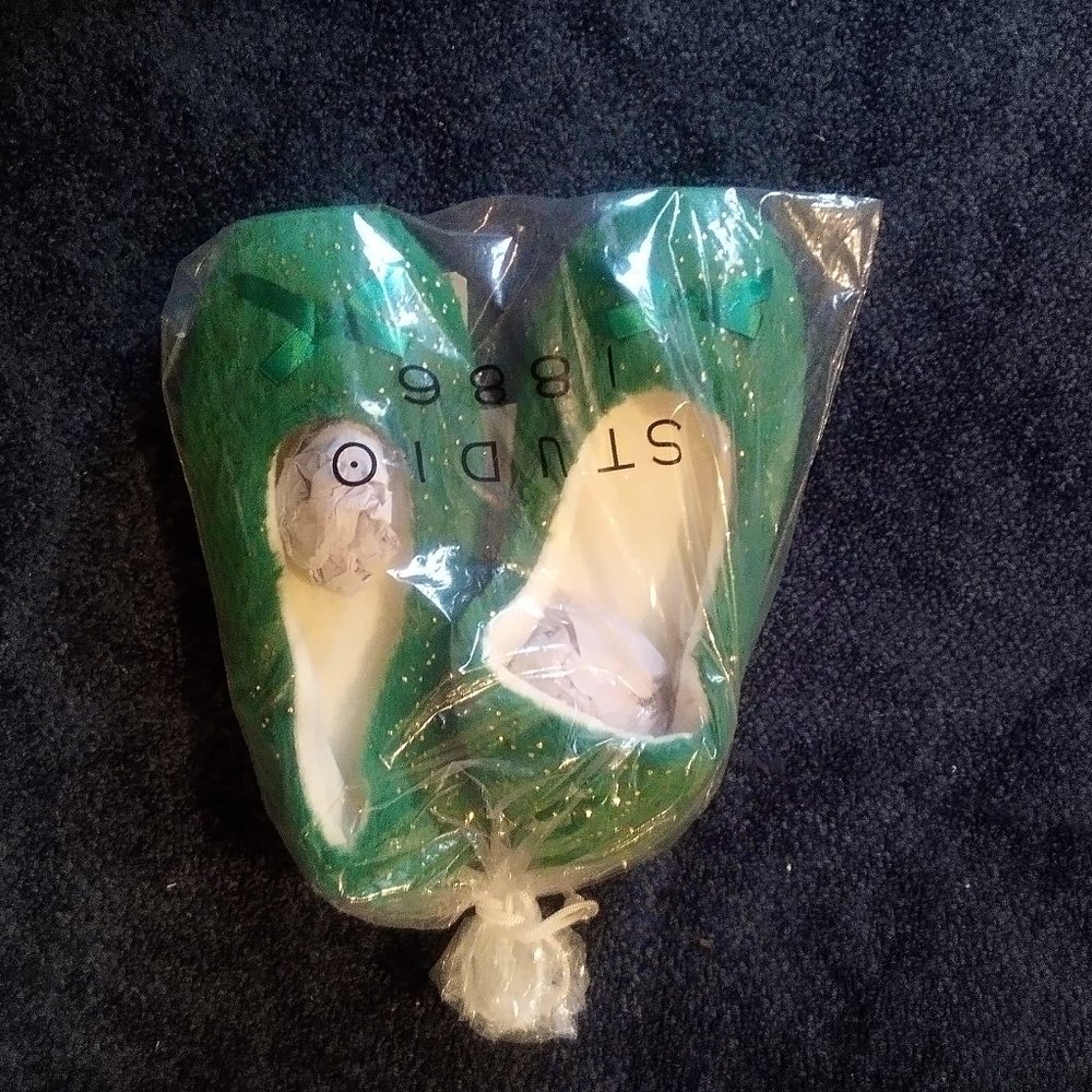 STUDIO 1886 METALLIC FOIL BALLET GREEN SLIPPERS